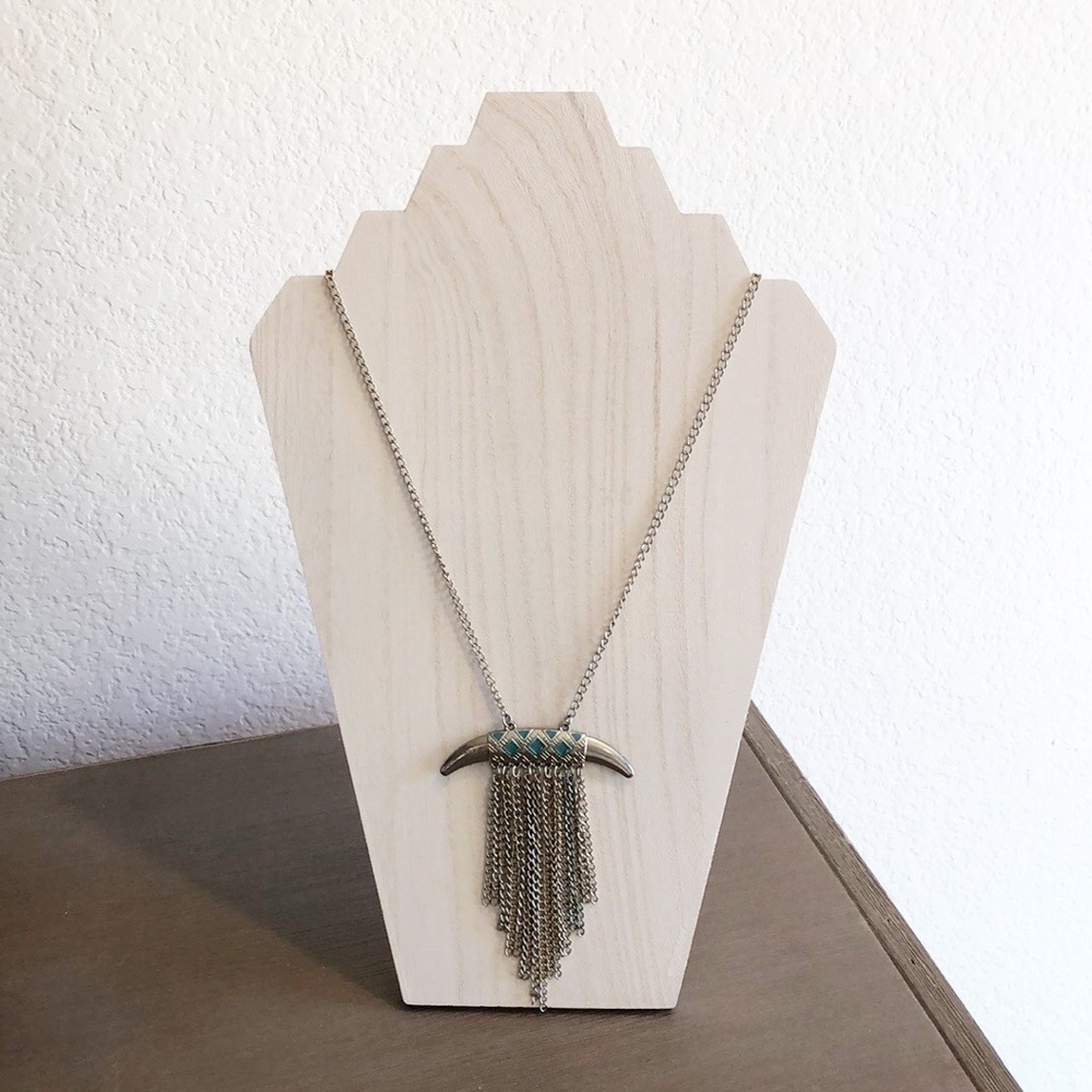 Turquoise/silver Aztec tassel long pendant necklace